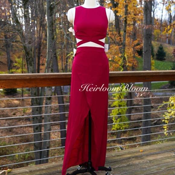 2 Piece Red Tie Maxi Matching Set Formal Prom Dress